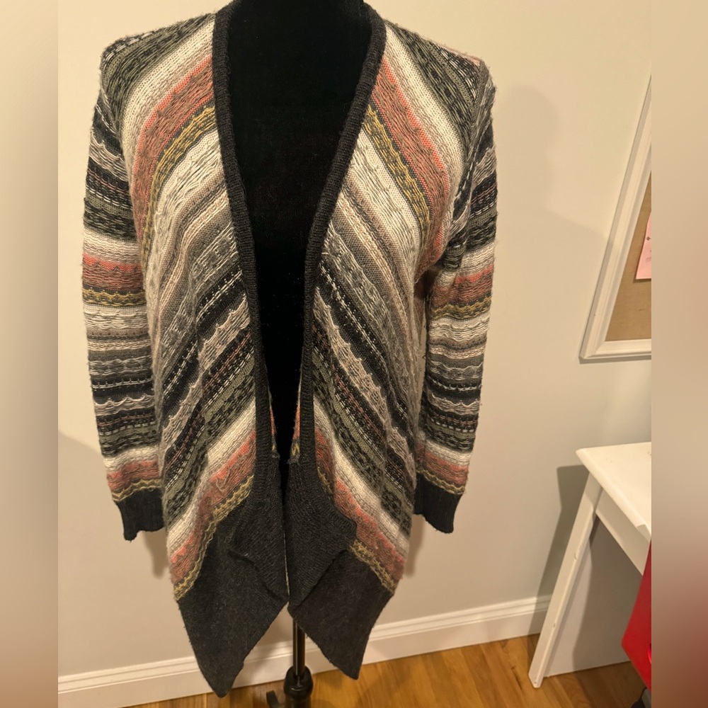 Open Front, Asymmetrical Multi-Colored Woven and Textured Steater